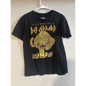 Def Leppard Pyromania USA Tour 1983 T Shirt Mens L Black Leopard Band Retro Fade